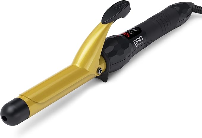 DAN Technology 1 Inch Large Barrel Curling Iron Wand, Tourmaline Ceramic Hair Curler with LCD Display (180°F–430°F), Fast Heating, Dual Voltage, Auto Shut-Off, Black & Gold