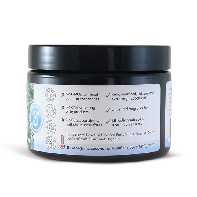 Organic Fiji Cold Pressed Coconut Oil Extra Virgin, Fragrance-Free for Hair, Skin, Face & Body Natural Moisturizer & Massage Oil for Women, Men & Baby 12 oz