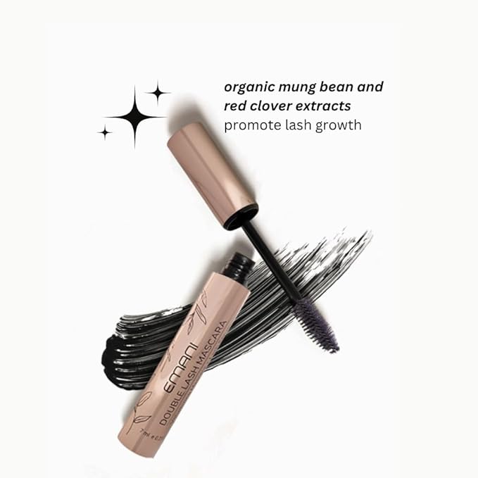 Emani Double Lash Mascara, Black, 3X Volume, Length & Lift, Hypoallergenic for Sensitive Eyes, Vegan & Cruelty-Free, Granite