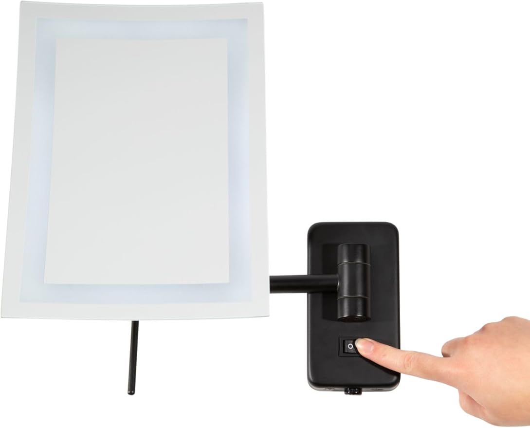 JERDON Rectangular Wall Mount Makeup Mirror - Black Makeup Mirror with 5X Magnification and LED Lights - Plug in - Model JRT710BKL