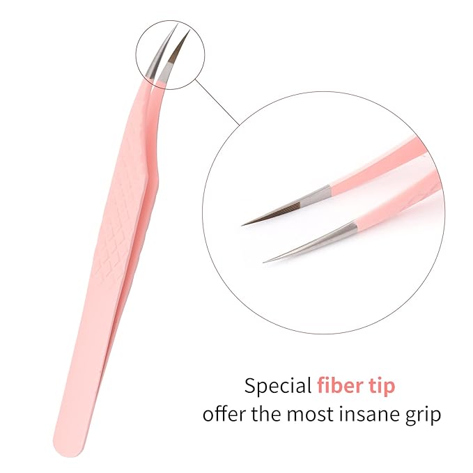 Pink Dolphin-shaped Eyelash Tweezers for Extensions - Curved, Fine, Angled