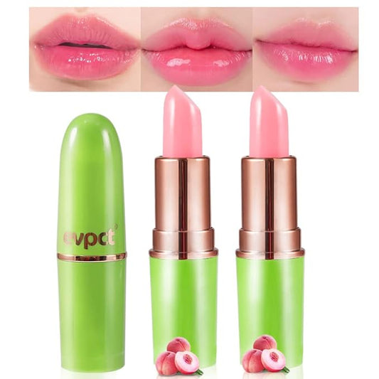 BINGBRUSH Aloe vera Color Changing Lipstick,Moisturizer Long Lasting Lip Care Magic Lip Gloss,Makeup Lipstick Set (2 Pcs Peach, 2 Count (Pack of 1))