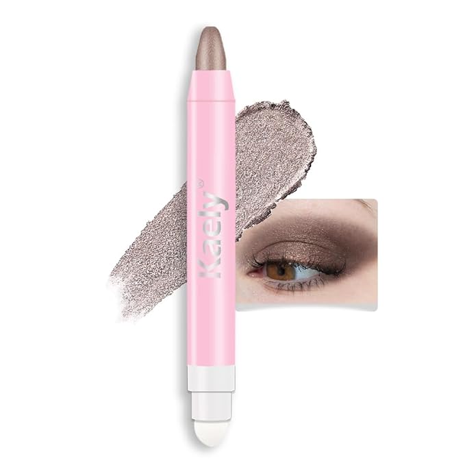 2-in-1 Cream Eyeshadow & Highlighter Stick, Waterproof Taupe Shimmer Eye Shadow Pencil for Women, Long-Lasting Pigmented Makeup, sombras para ojos 15