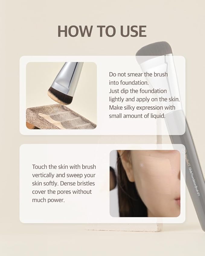 Glide Foundation Brush for Liquid Makeup | Liquid Flat Foundation Brush with Flat Top | Korean Makeup Brush with Super Micro Bristles | Studio Quality Makeup Tool