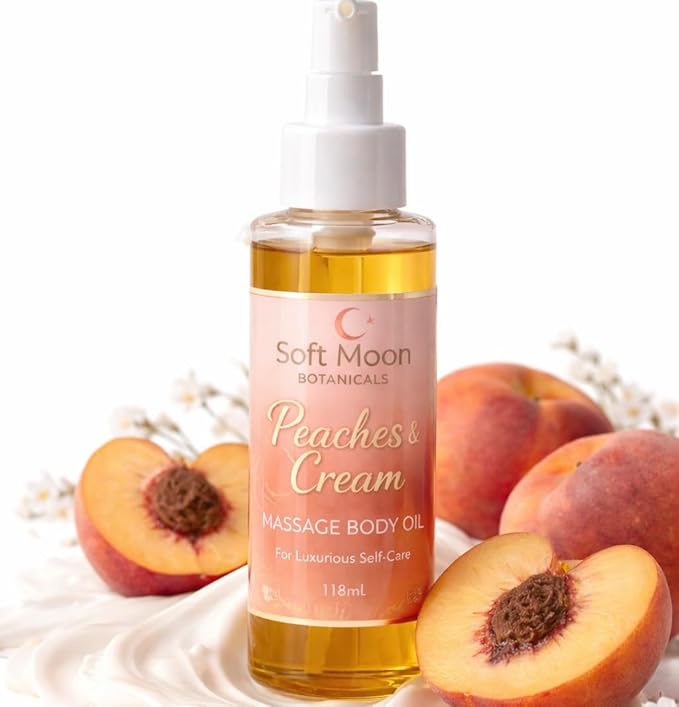 Peaches & Cream Massage Body Oil, Lightweight Moisturizing Oil for Silky Soft Skin, Non-Greasy Fast Absorbing