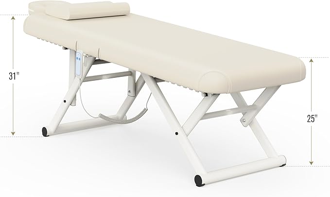Adjustable Massage Table with Face Pillow & Headrest, Silent and Easy to Adjust for Treatment Table Physical Therapy Table Spa Facial Bed - Adjustable Backrest, Electric Leg Lifting, Beige Gray