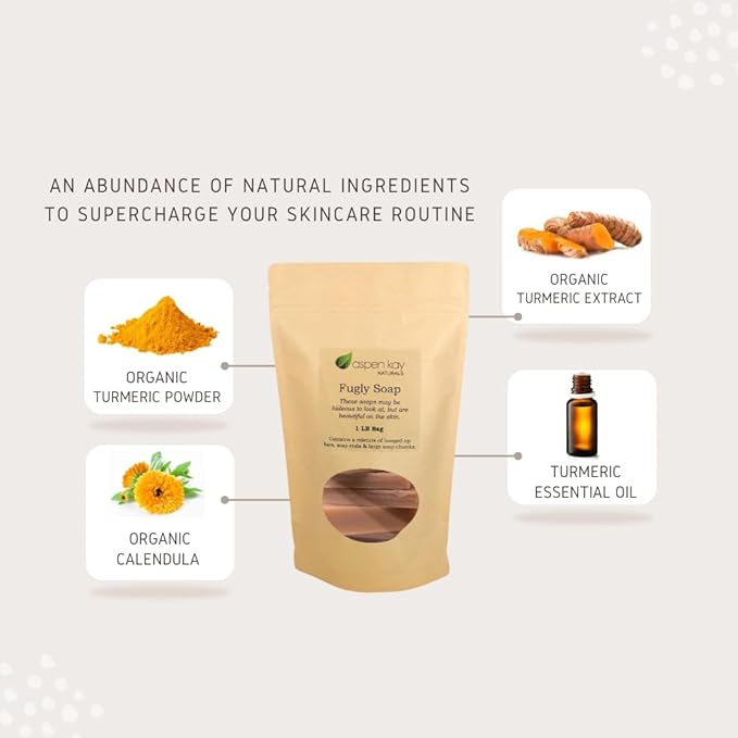 Aspen Kay Naturals - 1 Pound Bag of Fugly Soap, a Mixture of Dented & Imperfect Soap Bars, Soap Ends & Chunks. Natural & Organic Ingredients. (Turmeric)