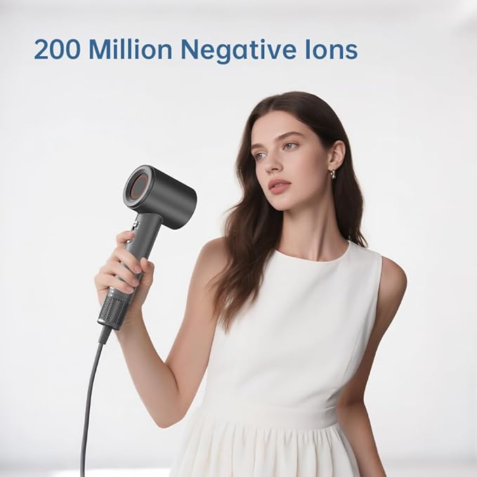 BOWEI Professional Travel Hair Dryer - 110000RPM Brushless Motor, Quiet 49dB,Lightweight 0.83lbs, Negative Ion, UL Certified Fast Drying Blow Dryer with Magnetic Nozzle Grey