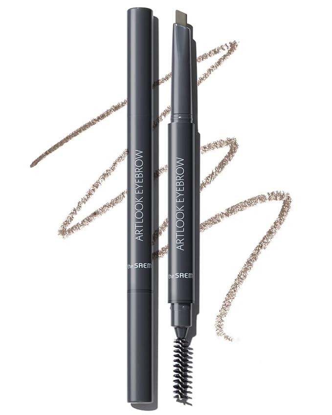 THESAEM Artlook Eyebrow Definer Pencil with Spoolie Brush 06 Ash Brown – Long Lasting Eyebrow Makeup for Soft Textured with Vitamin E - Triangular Pencil