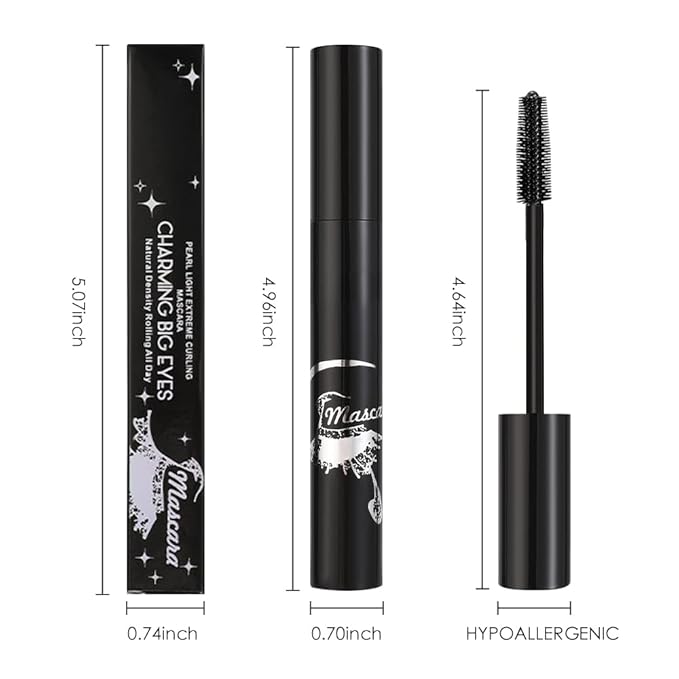 Waterproof Black Mascara – Volumizing, Lengthening & Curling Lash Formula – Smudge-Proof & Long-Lasting – Flake-Free Eye Makeup for Bold, Defined Lashes