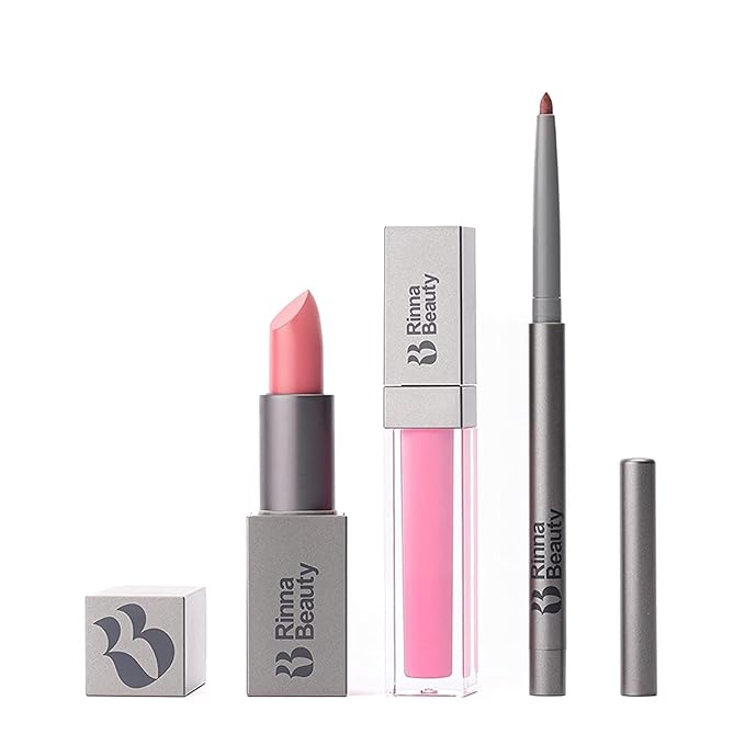 Rinna Beauty Icon Lip Kit - Pinky - All-in-one Lip Kit Includes Lipstick, Lip Gloss, and Lip Liner - CANDY PINK look - Vegan, Long-lasting, Anti-aging & Moisturizing, Cruelty-Free - 1 each