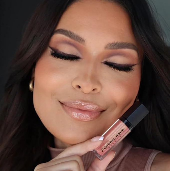 Formless Beauty | Majestic Peach Lip Gloss by Jenny McCarthy | Peach Gloss Infused with Gold Glitter | Vegan Hydrating Formula | Non-Sticky Aloe & Jojoba Infused | Paraben&Cruelty Free | Lip Enhancer