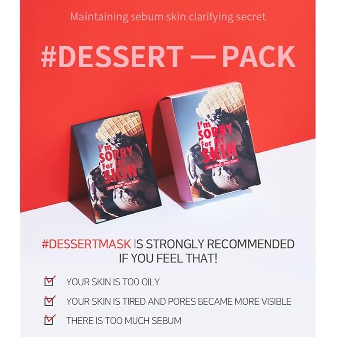 I'M SORRY FOR MY SKIN Jelly Face Mask Korean Skin Care, Hydrating Face Masks Skincare Set, Self Care Items for Glow Beauty, Teacher Appreciation Gifts for Women, Pack of 10 (Dessert Pore Care Mask)