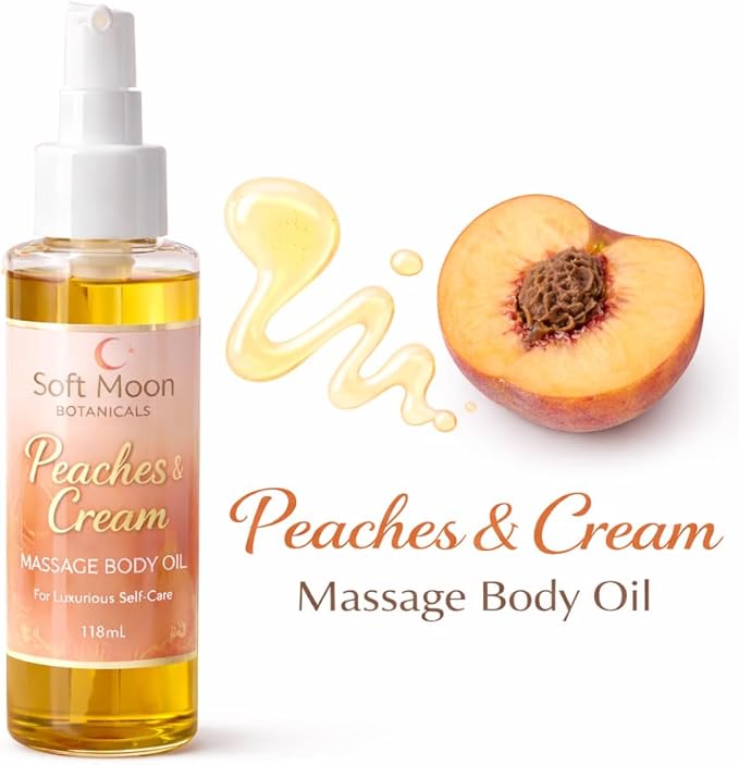 Peaches & Cream Massage Body Oil, Lightweight Moisturizing Oil for Silky Soft Skin, Non-Greasy Fast Absorbing