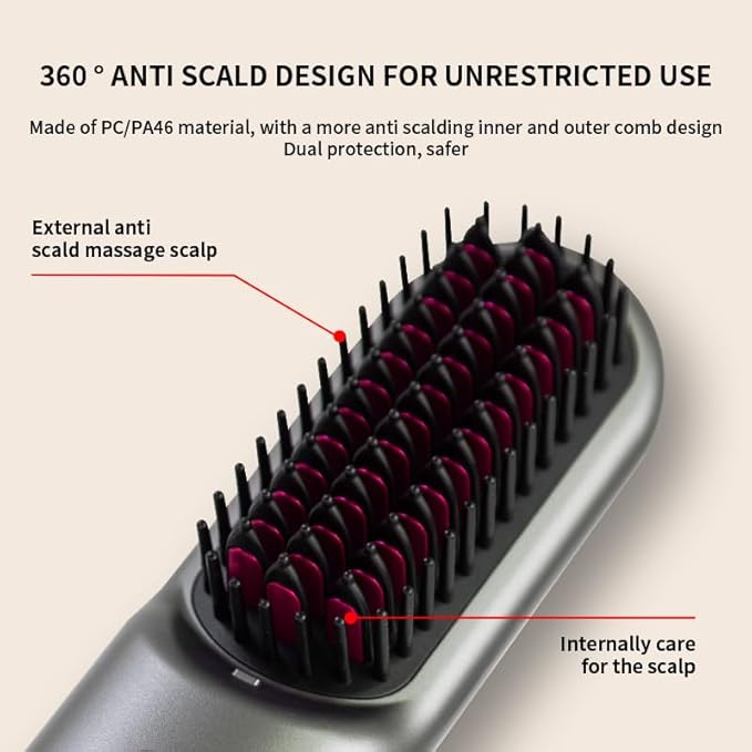 Cordless Hair Straightener Brush Hot Comb Hair Straightening Iron Wireless Hot Combs, Anti Burn for Natural Black Hair Beard Wigs Wonmen Gifts - White