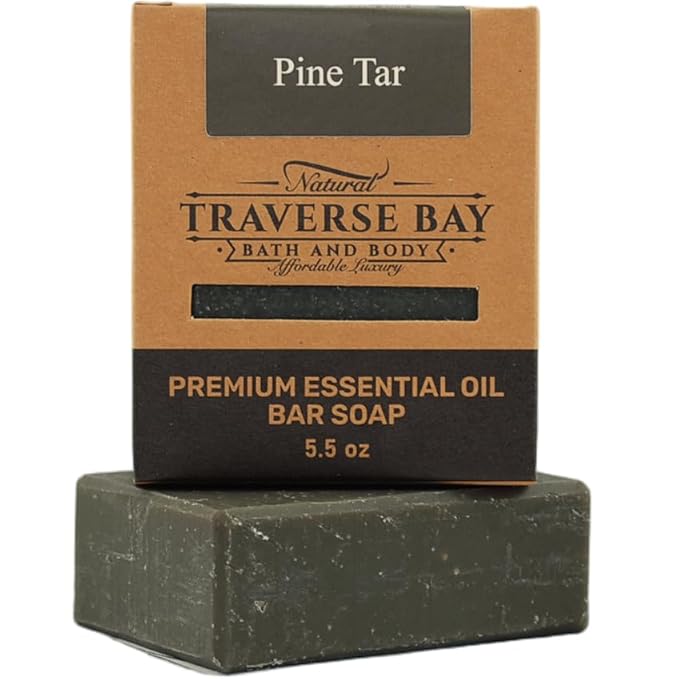 Traverse Bay Bath and Body Natural Cold Process Soap Rugged 4-Bar Variety Pack, Pine Tar, Eucalyptus Mint Charcoal, Northern Forest, Workshop Pumice 5.5 oz Each, 22+ oz Total