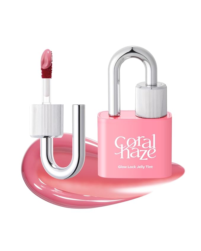 CORLAHAZE Glow Lock Jelly Tint 101 Chou 4g, Hydrating Jelly Glow Lip Stain, High-Shine, Long-Lasting Color Moisturizing Lip Enhancer with Rosehip Oil, Collectible Lock-Shaped Design, Korean Makeup
