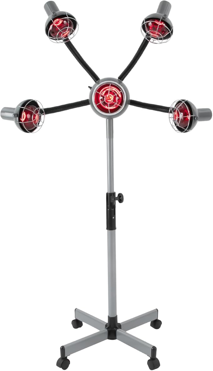 750W 5Heads Infrared Heat Lamp,Hairdressing Heater,Hair Dryer,Infrared Lamp 5 Head for Hair Salon Hairdressing Hair Color Processor & Dryer with Rolling Base,Height & Temperature Adjustable
