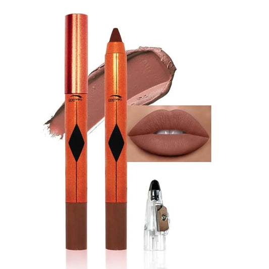Coffee Orange Matte Lipstick Pencil for Women Lip Liner and Lip Stain, Long Lasting Waterproof labiales mate 24 horas, originales pintalabios permanente 24 horas with Sharpener Easy to Apply 503#