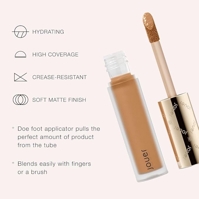 Jouer Essential High Coverage Liquid Concealer - Brightening Concealer - Color Corrector for Under Eye Dark Circles, Spot Coverage, and Eye Primer - Soft Matte Finish, Chiffon