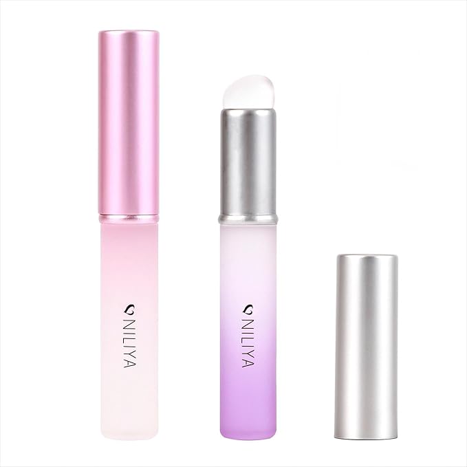 2PCS Silicone Lip Brushes, Lip Applicator, Makeup Brush for Concealer, With Gradient Color Handle（Pink + Purple）