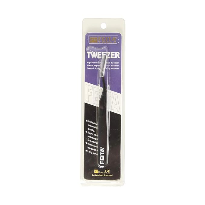 False Eyelash Applicator - FEITA Professional Curved Eyelashes Extension Tweezer for Easy Lashes Application and Removal - Black - 1Pc