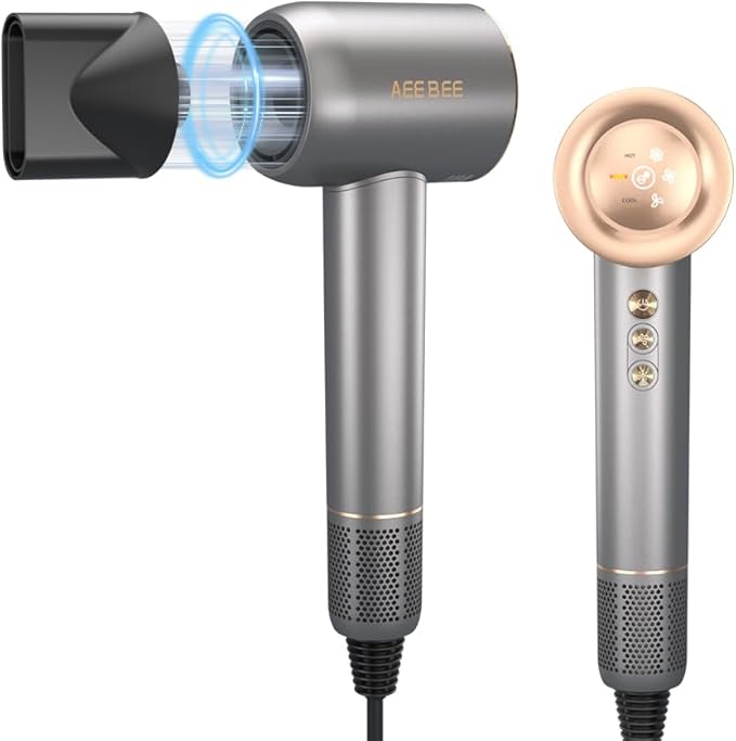 High-Speed Hair Dryer with 110,000 RPM Brushless Motor Low Noise, 1500W Fast Drying Blow Dryer Intelligent Temp Control, Lightweight and Compact for Home/Travel/Salon Plus Magnetic Nozzle, Sliver