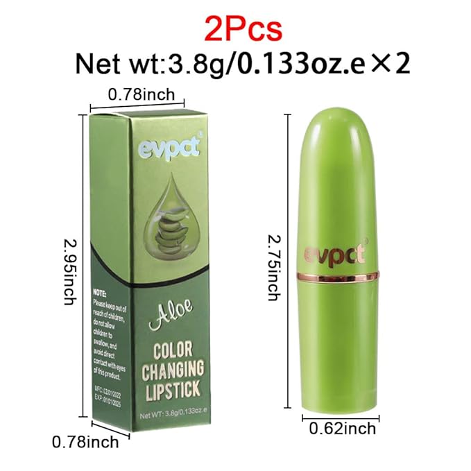 BINGBRUSH Aloe vera Color Changing Lipstick,Moisturizer Long Lasting Lip Care Magic Lip Gloss,Makeup Lipstick Set (2pcs Aloe, 2 Count (Pack of 1))