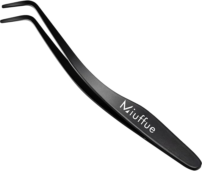 Lash Applicator Tool DIY Eyelash Applicator Stainless Steel Curved Eyelash Tweezers for Cluster Lashes (Black)