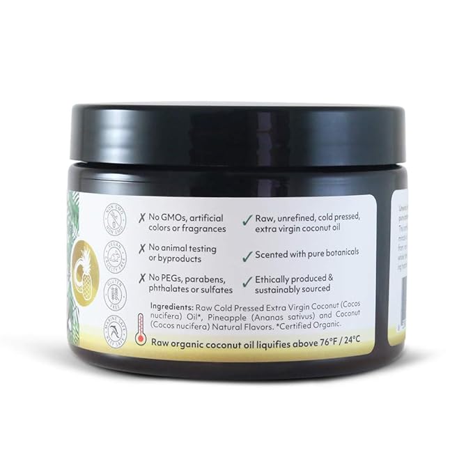 Organic Fiji Raw Cold Pressed Coconut Oil for Hair, Skin, Face & Body | Relaxing Massage Oil | Pineapple Coconut,12 oz for Women Men & Baby