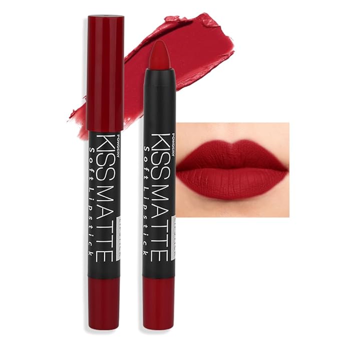 evpct 1Pcs Deep Dark Red Matte Lipstick and Lip Crayon Liner Pencil Pen Set for Women Lip Stain Long Lasting Waterproof labiales mate magicos 24 horas originales pintalabios permanente 24 horas 18