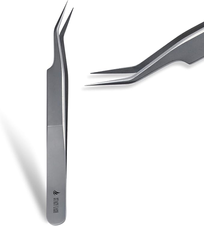 Stacy Lash STL-7 Curved Eyelash Extension Tweezers/Supplies for False Lashes Isolation & Volume Extensions/Precision Applicator Tool/Beauty Accessories/Sharp Tweezer Tip/Eyelashes Tools