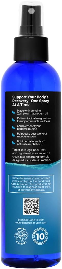 Magnesium Spray with Arnica & Natural Essential Oils: Zechstein Oil for Sports Recovery, Muscle Relief, Sleep & Relaxation, Non-Greasy Magnesium Oil on Feet Mist, 8oz