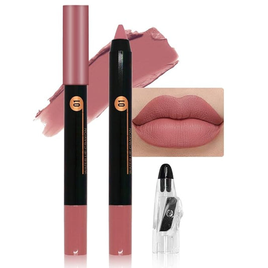 Spanish Pink Crayon Matte Lipstick Lip Liner Pencil, Moisture Smooth Lipstick Penil, With Pencil Sharpener Sharpenable Lip Pen Ultimate Lip Crayon for Women Easy to Apply Waterproof 01#