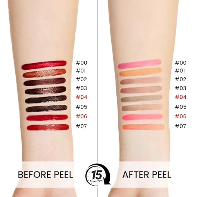 2Pcs Peel Off Matte Liquid Lip Gloss Stain-Lip Liner with Tweezer, Peel Off Lip Stain, Long Lasting & Waterproof Lipstick Tattoo, Transfer-Proof Lip Gloss for All Skin Types (04#+06#, 2Pcs)