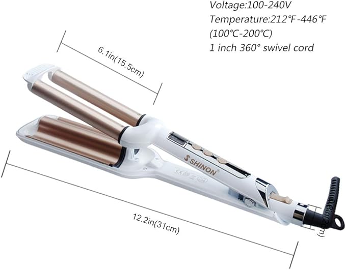 Crimper Hair Iron, Ceramic Hair Crimper Hair Waver 3 Barrel Curling Iron 0.6 inch / 16mm Perm Instant Curls,Hair Crimper and Wavers, Valentines Mothers Day Gifts for Women (Champagne)