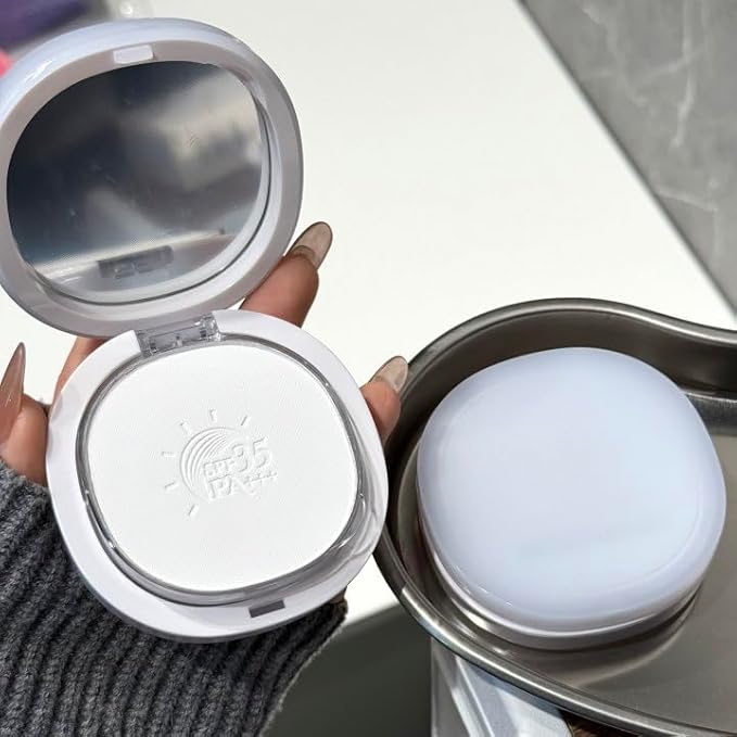 Sunscreen Compact Powder, Setting, Touch-up, Base Makeup, Sun Protection 4-in-1, SPF35 PA+++ with zinc oxide talc free Oil Control, Matte Finish, Longlasting Makeup Anti-dullness (White, Normal)