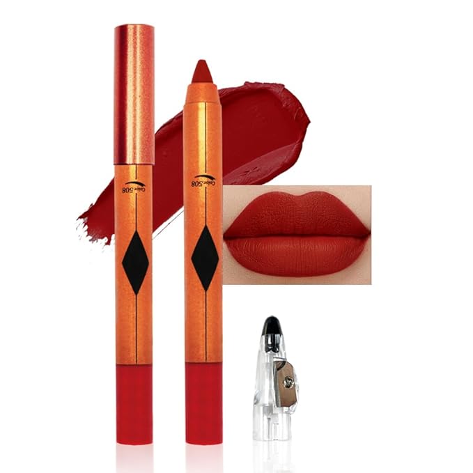 Wine Red Matte Lipstick Pencil for Women Lip Liner and Lip Stain, Long Lasting Waterproof labiales mate 24 horas, originales pintalabios permanente 24 horas with Sharpener Easy to Apply Shade 508