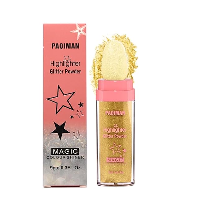 Highlighter Makeup Glitter Powder, Body Brightens the Natural Three-dimensional Face Blusher Patting Powder Highlighter. (05#Gold)