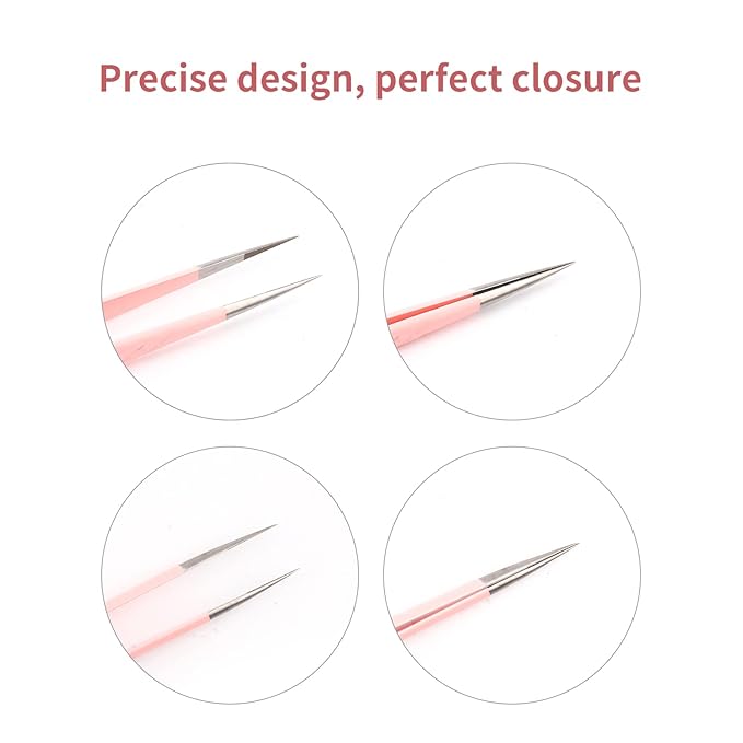 FADLASH Precision Lash Tweezers - Straight Fiber Tip Eyelash Extension Tweezers - Professional Artist Tech Work Kit - Pink