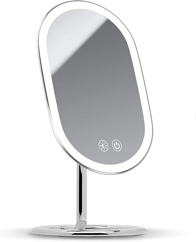Fancii Vera LED Lighted Vanity Makeup Mirror, Rechargeable - Cordless Illuminated Cosmetic Mirror with 3 Dimmable Light Settings, Dual Magnification (Chrome)