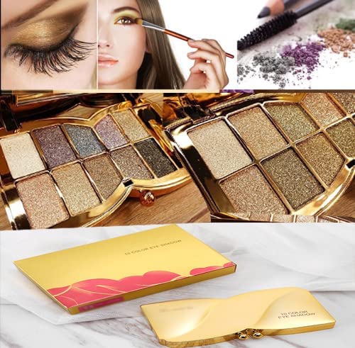 Glitter Eyeshadow Palette Makeup Set,10 Colors Shimmer Eyeshadow Palette Gold Eyeshadow Highly Pigmented Long Lasting Waterproof Sweatproof Professional Nude Eyeshadow