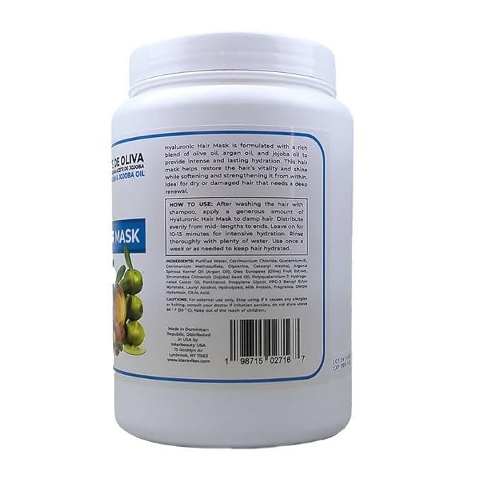 Hyaluronic Hair Mask Formulated With a Rich Blend of Olive Oil and Jojoba Oil to Provide Intense and Lasting Hydration for Dry or Damaged Hair, Restore Vitality and Shine (60 OZ)