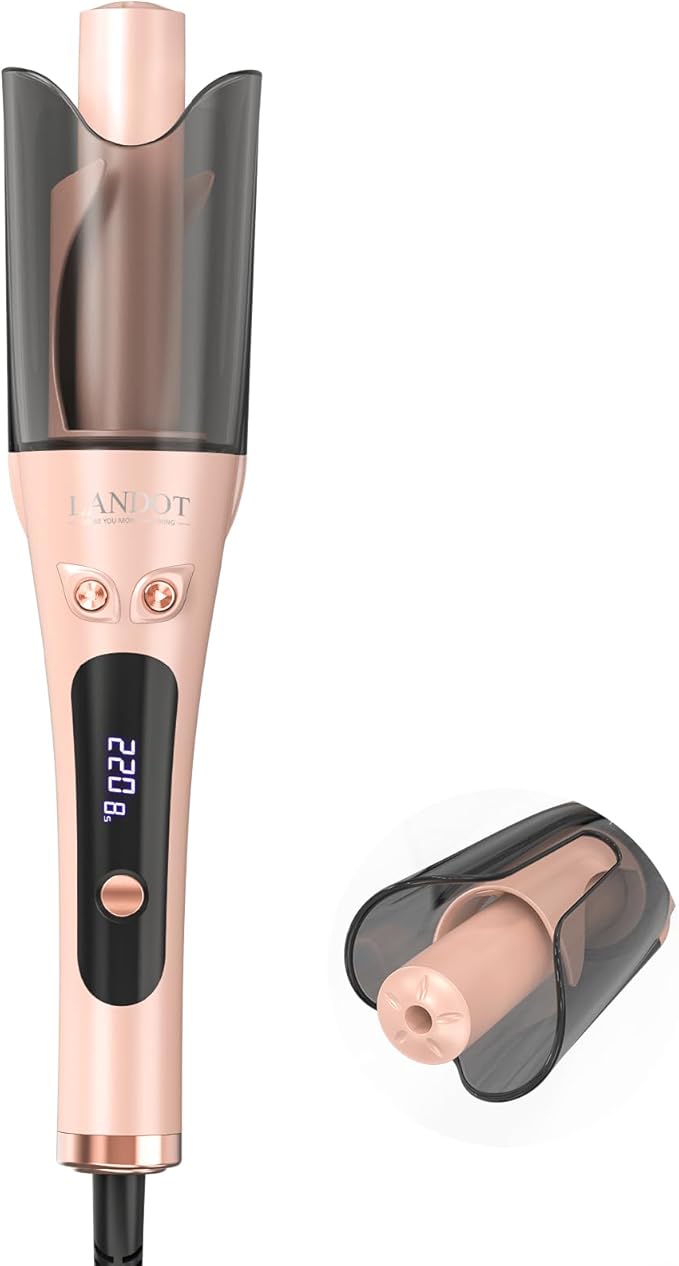 Automatic Rotating Curling Iron 1-inch - LANDOT 2-Way Anti-Tangle Self Curling Wand, Effortless Curls for Special Occasions, Dates & Vacations, Fast Heat-Up Ceramic Barrel for Gorgeous Styles