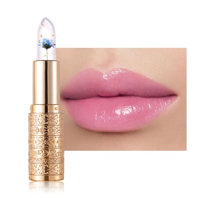 Flower Jelly Lipstick Set Temperature Change Moisturizer Long Lasting Nutritious Balm Magic Color Change Lip Gloss (Blue rose)