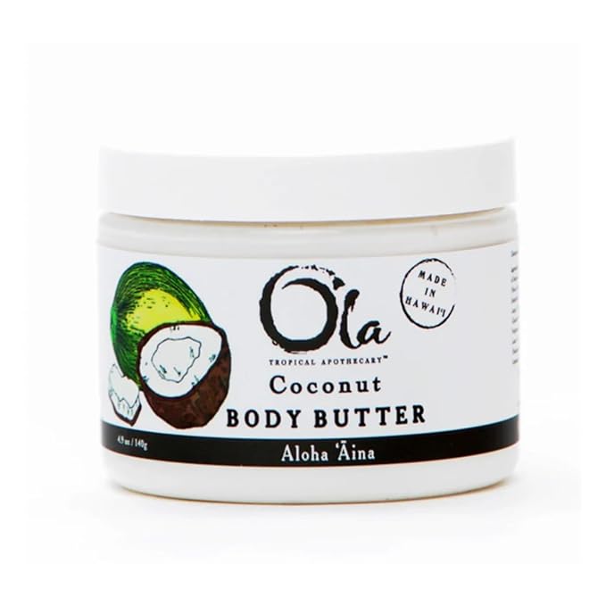 OLA Coconut Body Butter – Moisturizing with Pure Coconut Oil and Hawaiian Plant Extracts - Ideal for Dry Skin - 2.1oz