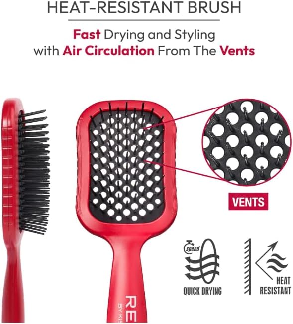 Red by Kiss Professional Hair Care Bundle: 3000 Ceramic Tourmaline Hood Dryer + Dry Vent Heat-Resistant Detangling Brush + Tangle Fixer with Honey & Keratin, Frizz Control & Shine, for All Hair Types