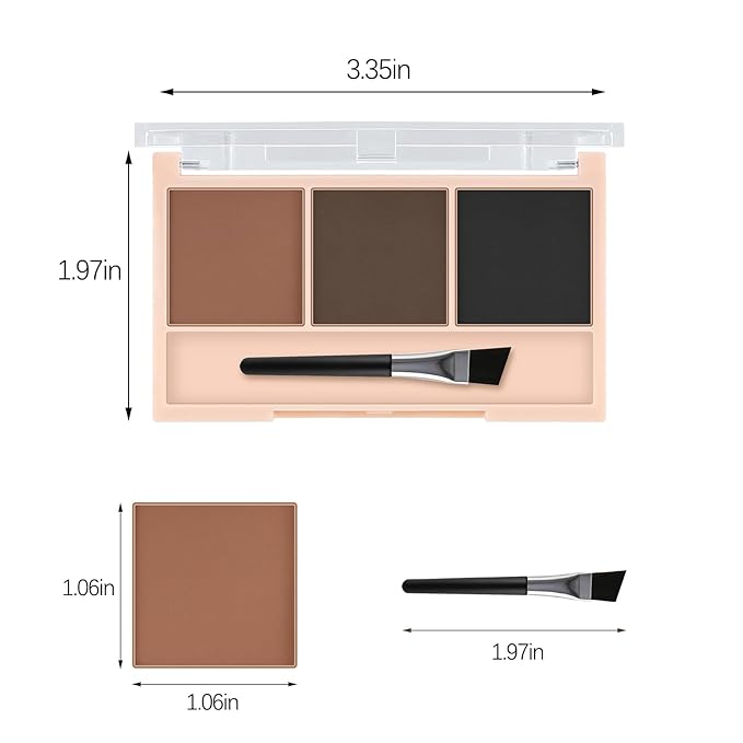 3-Color Eyebrow Powder Palette, Brow Powder Filler Kit With Brow Brush, Waterproof Neutral Eye Makeup for Women, Smudge-proof