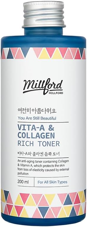 Vita A & Collagen Rich Toner 6.76 Oz, 200ml, Fish/Marine Collagen, Slow-Aging Moisturizing Toner, Vitamin A Retinol, Wrinkles, Fine Lines, Anti-Aging, Retinyl Palmitate, Korean Skincare
