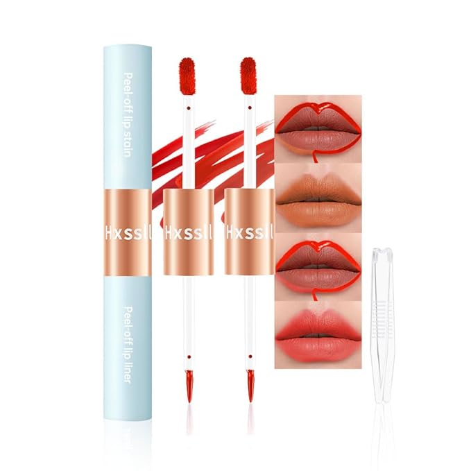 2Pcs Matte Lip Stain Peel Off Lip line Tattoo, Peel-off Lip Stain Masque - All Day Peel Off Lip Tint，Long Lasting Waterproof Transfer-proof Lip Mask Lip Color Peel Off Lip Gloss,Stay Lip Makeup 03+06